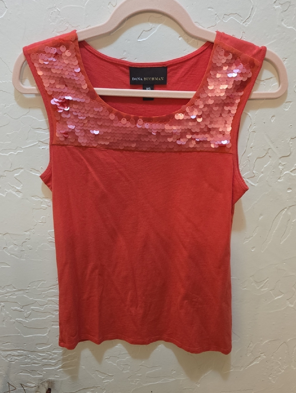 Dana Buchman Coral Sequin Yoke Tank Top